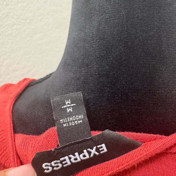 Express Red Long-Sleeve Smocked Peplum Wrap Blouse - Picture 3 of 3